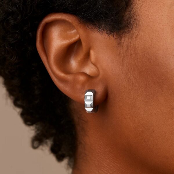 14K White Gold Square Motif Faceted Huggie Earrings - alternate view 2