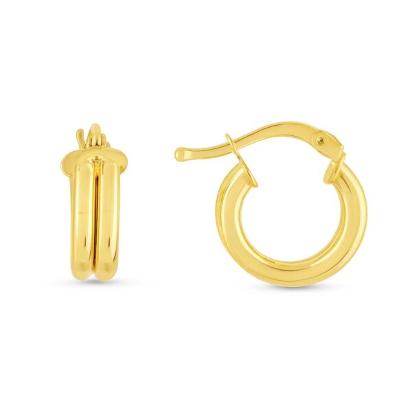 14K Yellow Gold Double Row Round Hoop Earrings (8.00 mm) - alternate view 2