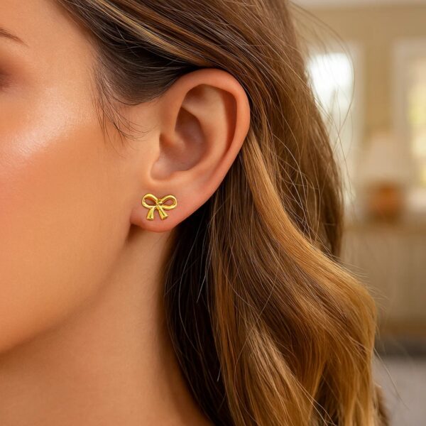 14k Yellow Gold Bow Style Post Earrings - alternate view 2