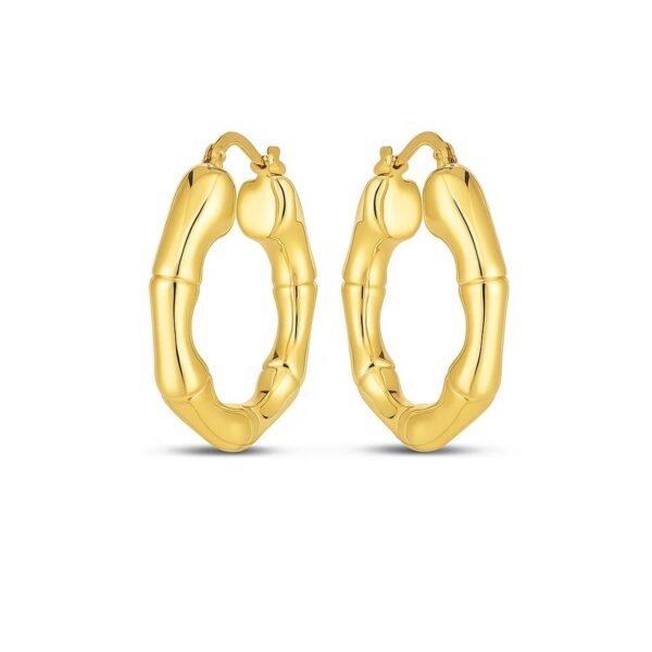 14k Yellow Gold Medium Bamboo Hoop Earrings - alternate view 2
