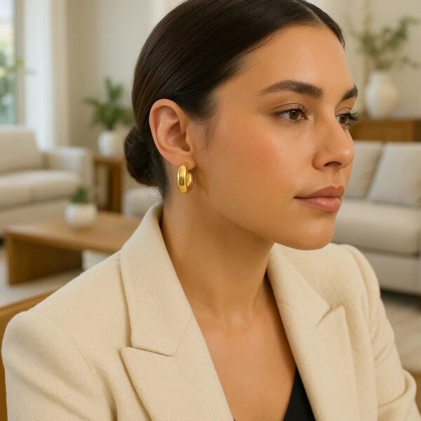 14k Yellow Gold Large Omega C Hoops - alternate view 3