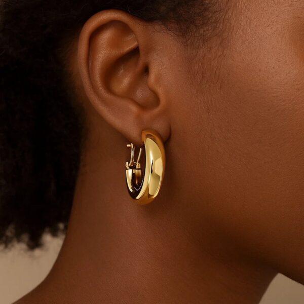 14k Yellow Gold Large Omega C Hoops - alternate view 4