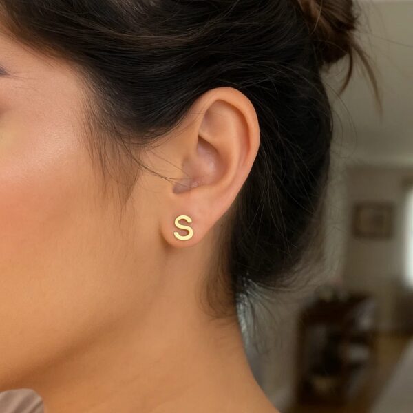 14K Yellow Gold Yours Truly Initial S Stud Earrings - alternate view 2