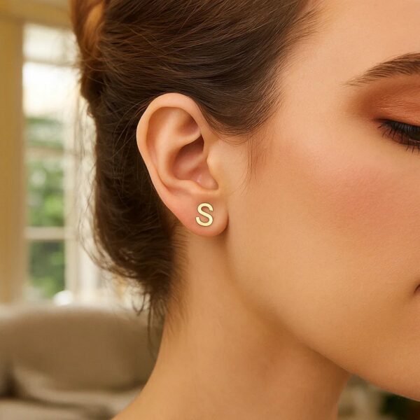 14K Yellow Gold Yours Truly Initial S Stud Earrings - alternate view 3