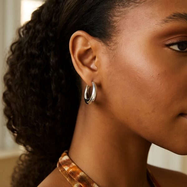 Sterling Silver Medium Graduated Hoop Earrings - alternate view 4