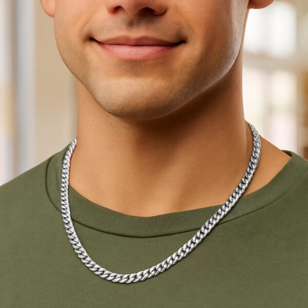 Sterling Silver Rhodium Plated Vintage Puffed Miami Cuban Chain (5.30 mm) - alternate view 5