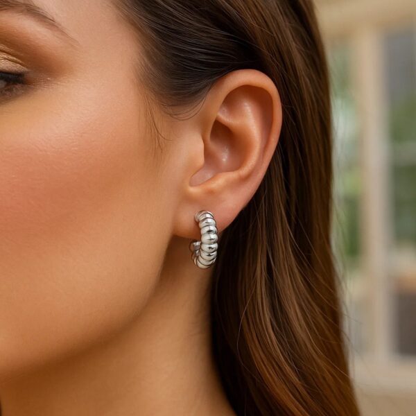 Sterling Silver Twisted C Hoop Earrings - alternate view 3