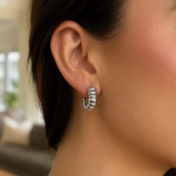 Sterling Silver Twisted C Hoop Earrings - alternate view 4