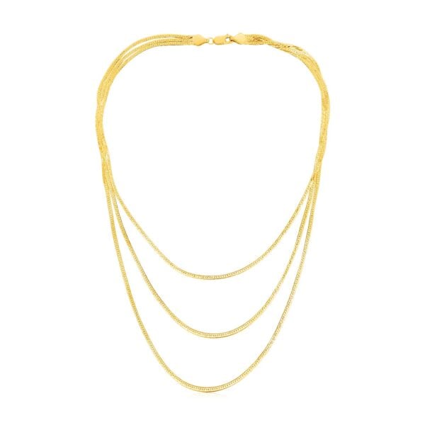 14k Yellow Gold Three Strand Herringbone Chain Necklace - alternate view 2