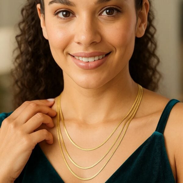 14k Yellow Gold Three Strand Herringbone Chain Necklace - alternate view 4