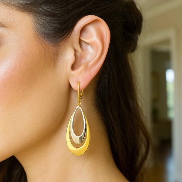 14k Two-Tone Gold Graduated Open Double Teardrop Earrings - alternate view 2