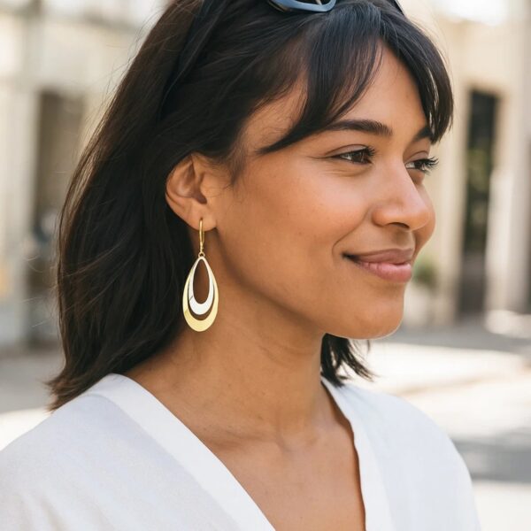 14k Two-Tone Gold Graduated Open Double Teardrop Earrings - alternate view 5