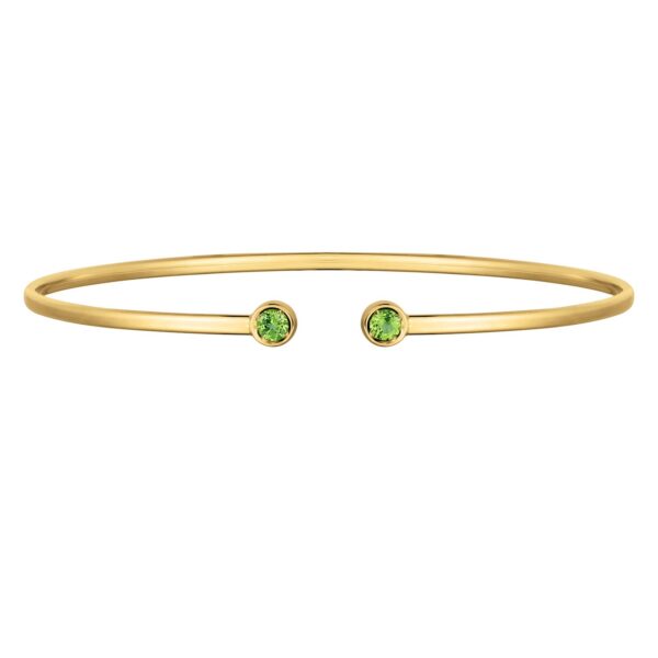 14K Yellow Gold Peridot Open Cuff Bangle (2.00 mm) - alternate view 2