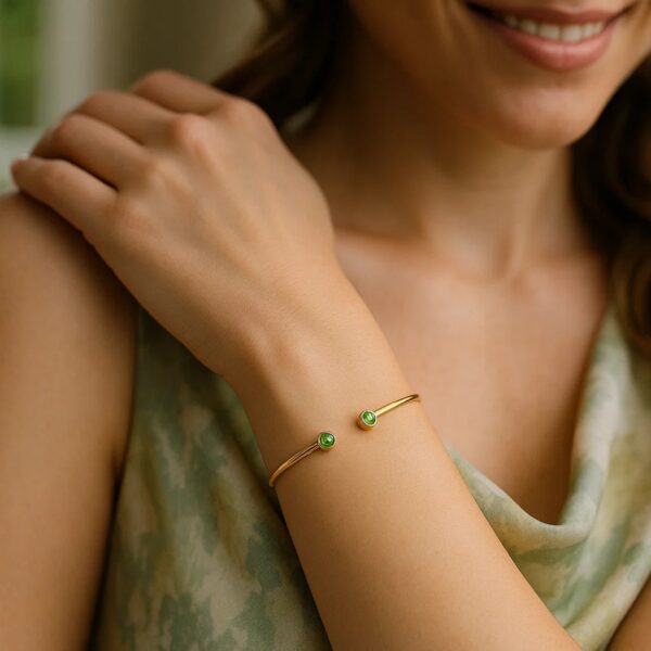14K Yellow Gold Peridot Open Cuff Bangle (2.00 mm) - alternate view 3