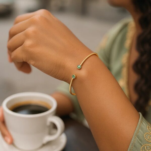 14K Yellow Gold Peridot Open Cuff Bangle (2.00 mm) - alternate view 4
