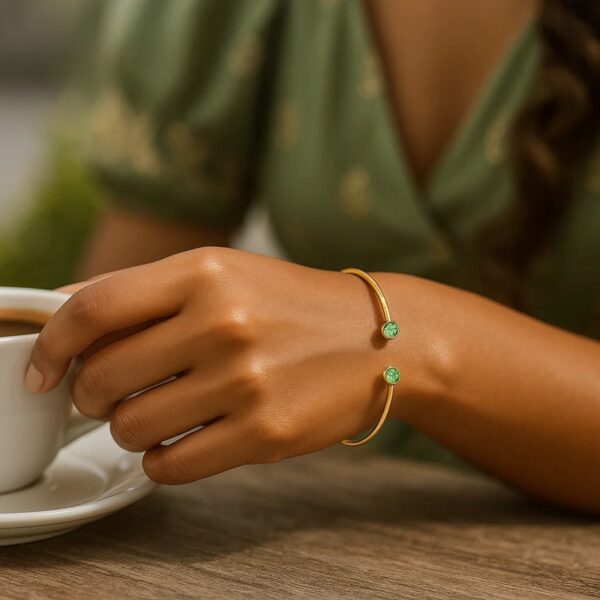 14K Yellow Gold Peridot Open Cuff Bangle (2.00 mm) - alternate view 5