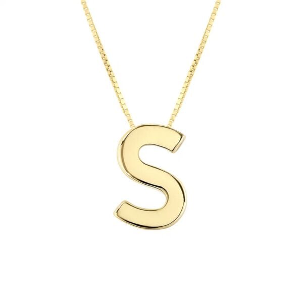 14K Yellow Gold Yours Truly Block Letter Initial S Necklace - alternate view 2