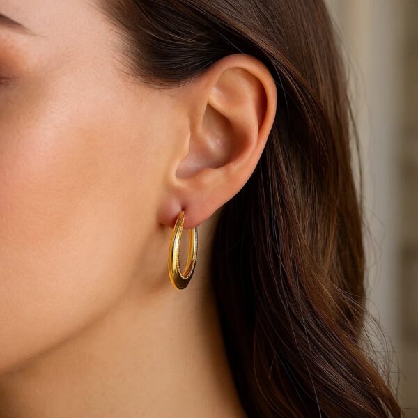 14k Yellow Gold Round Rope Texture Hoop Earrings - alternate view 2
