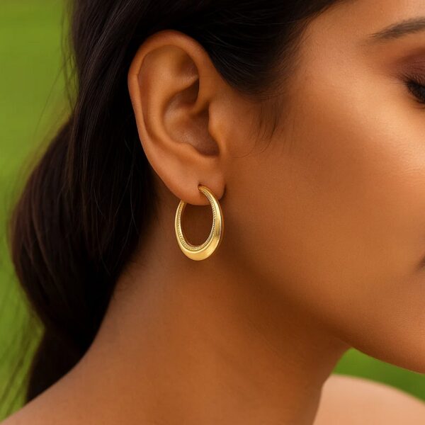 14k Yellow Gold Round Rope Texture Hoop Earrings - alternate view 3