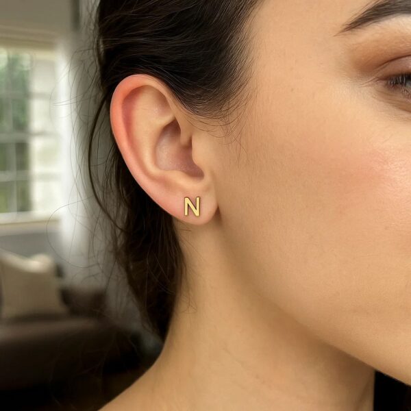 14K Yellow Gold Yours Truly Initial N Stud Earrings - alternate view 3