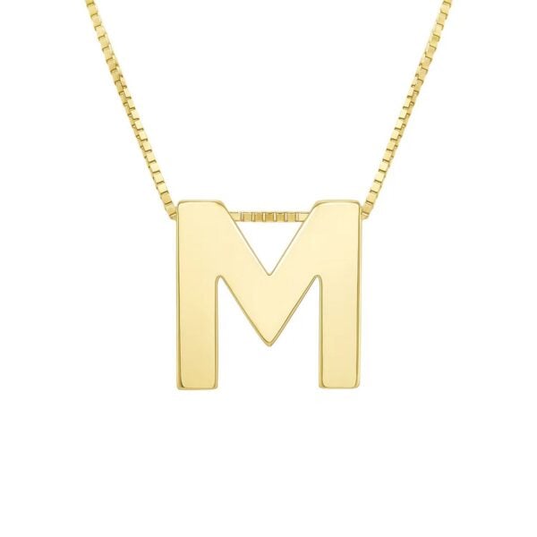 14K Yellow Gold Yours Truly Block Letter Initial M Necklace - alternate view 2