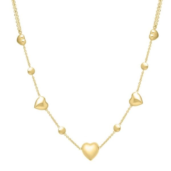 14k Yellow Gold Puff Heart Adjustable Necklace - alternate view 4