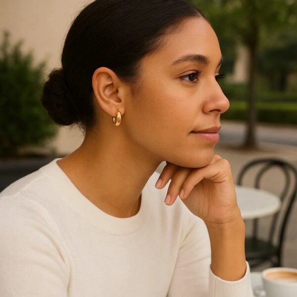 14k Yellow Gold Small Puffy Hoops - alternate view 4