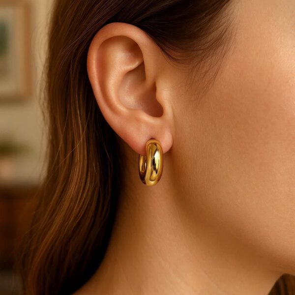 14k Yellow Gold Small Puffy Hoops - alternate view 5