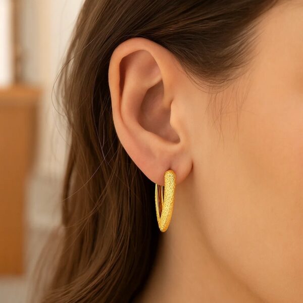 14k Yellow Gold V Shaped Puffed Hoop Earrings - alternate view 3