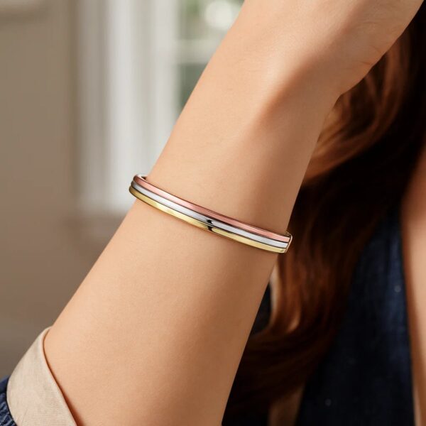 14K Tri Color Gold Layered Trinity Bangle (7.30 mm) - Tri-Color Gold - alternate view 5