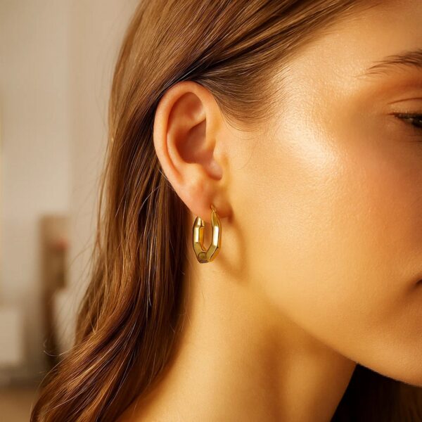 14k Yellow Gold Octagon Hoop Earrings - alternate view 2