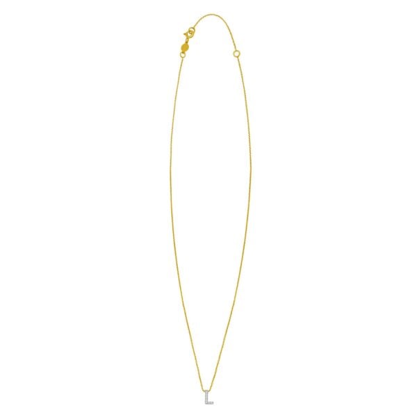 14K Yellow Gold Mini Diamond L Initial Pendant Necklace - alternate view 2