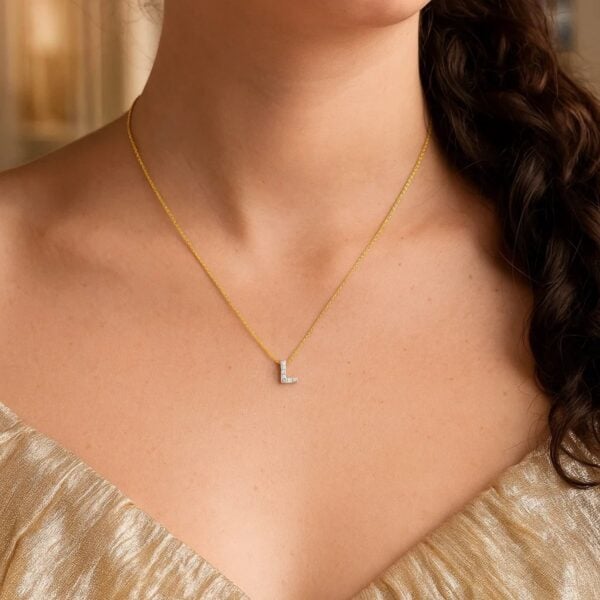 14K Yellow Gold Mini Diamond L Initial Pendant Necklace - alternate view 4