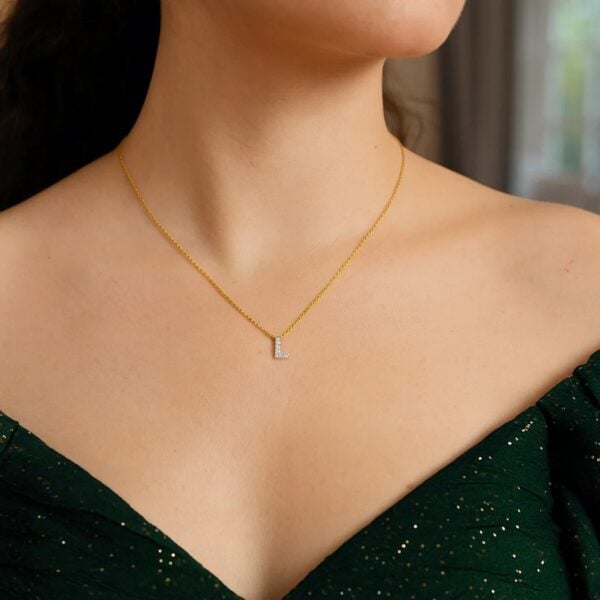 14K Yellow Gold Mini Diamond L Initial Pendant Necklace - alternate view 5