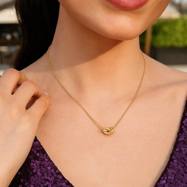 14k Yellow Gold Chain Necklace with Polished Knot - alternate view 5