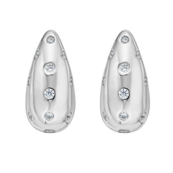 Sterling Silver Puffed Raindrop with Cubic Zirconia Stones Earrings - alternate view 2