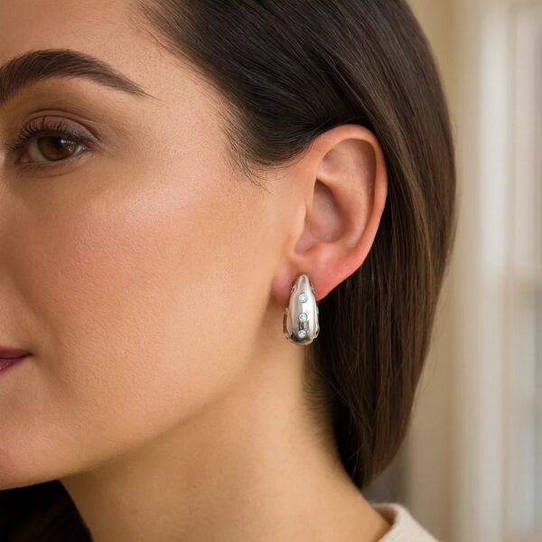Sterling Silver Puffed Raindrop with Cubic Zirconia Stones Earrings - alternate view 4