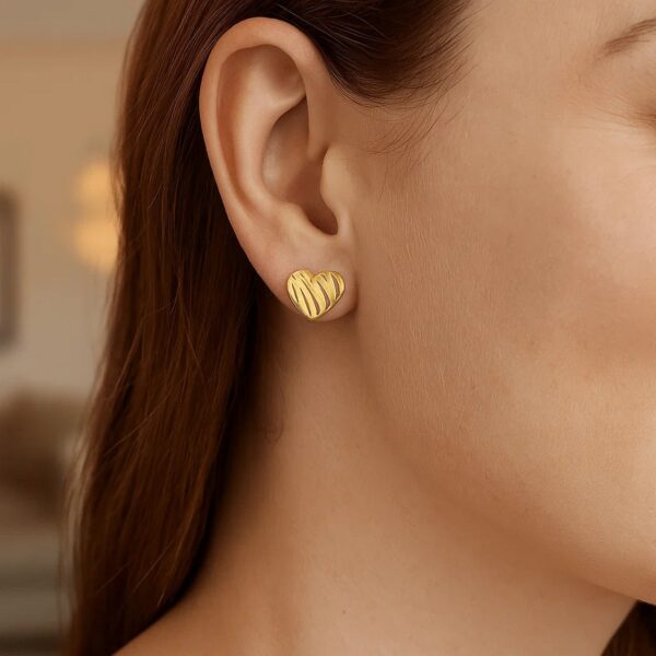 14K Yellow Gold High Polish Scribble Heart Stud Earrings - alternate view 2