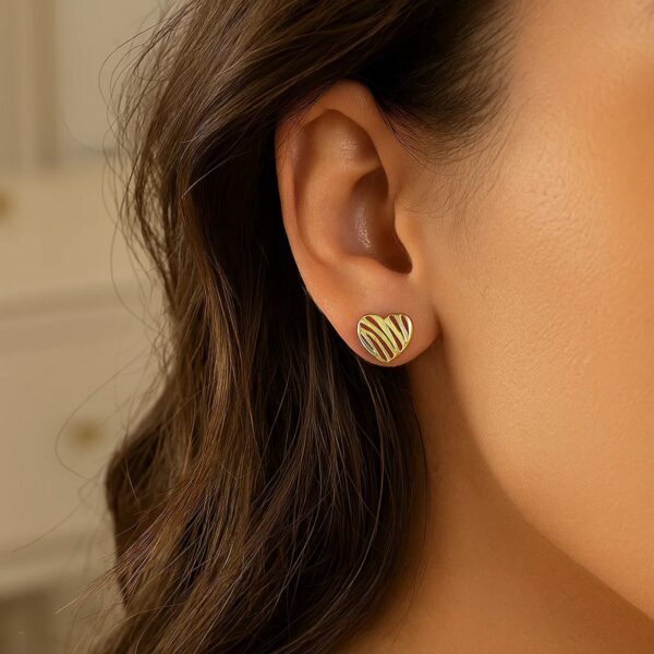 14K Yellow Gold High Polish Scribble Heart Stud Earrings - alternate view 3