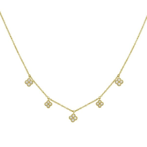 14K Yellow Gold Diamond Flower Necklace - alternate view 2