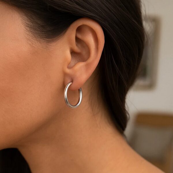 10k White Gold Polished Hoop Earrings (3x15mm) - alternate view 5