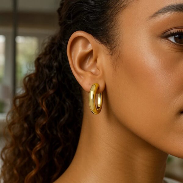 Sterling Silver Yellow Gold Plated Round Hoop Earrings - alternate view 4