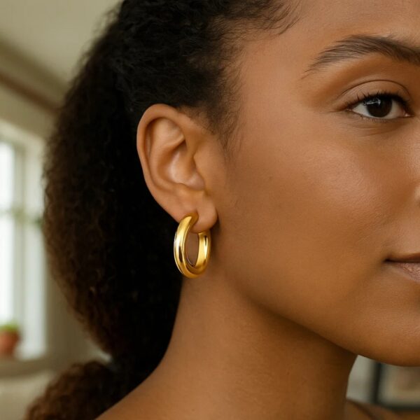 Sterling Silver Yellow Gold Plated Round Hoop Earrings - alternate view 5