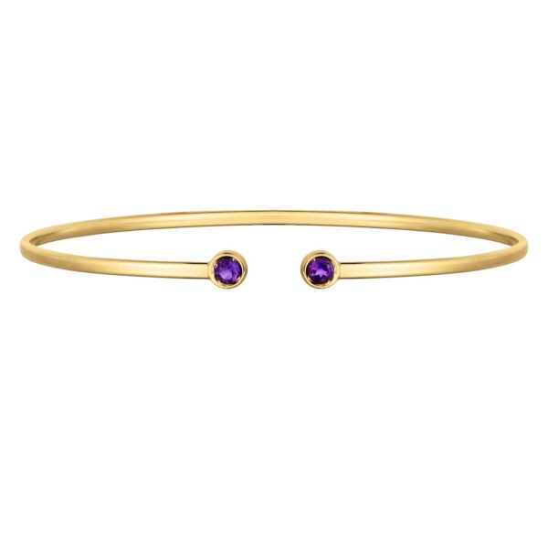 14K Yellow Gold Amethyst Open Cuff Bangle (2.00 mm) - alternate view 2