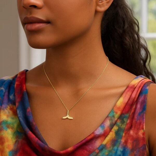 Whale Tail Necklace in 14K Yellow Gold - alternate view 4