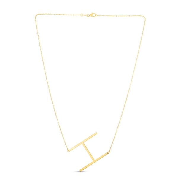 14K Yellow Gold Yours Truly Large Initial H Necklace - alternate view 2