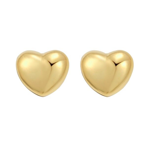 Sterling Silver Yellow Gold Plated Puffed Small Heart Stud Earrings - alternate view 2