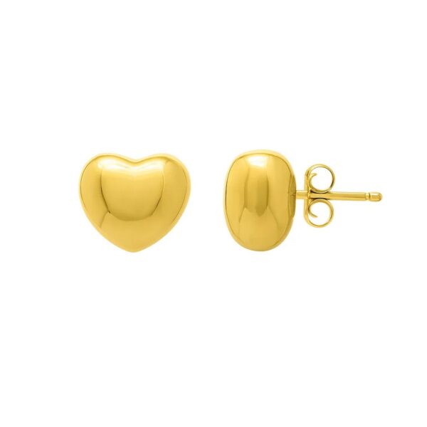 Sterling Silver Yellow Gold Plated Puffed Small Heart Stud Earrings - alternate view 3