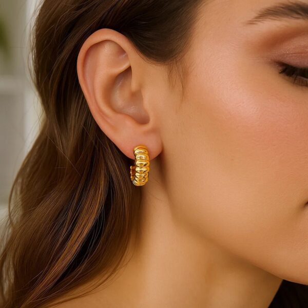 Sterling Silver Yellow Gold Plated Twisted C Hoop Earrings - alternate view 3