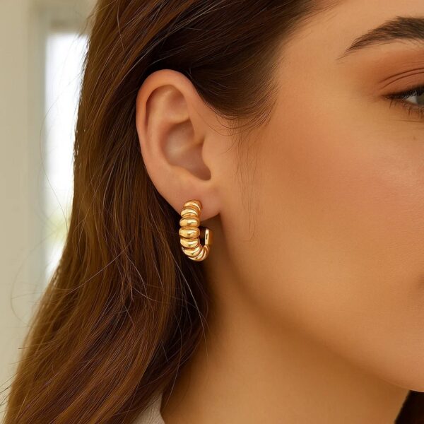 Sterling Silver Yellow Gold Plated Twisted C Hoop Earrings - alternate view 4